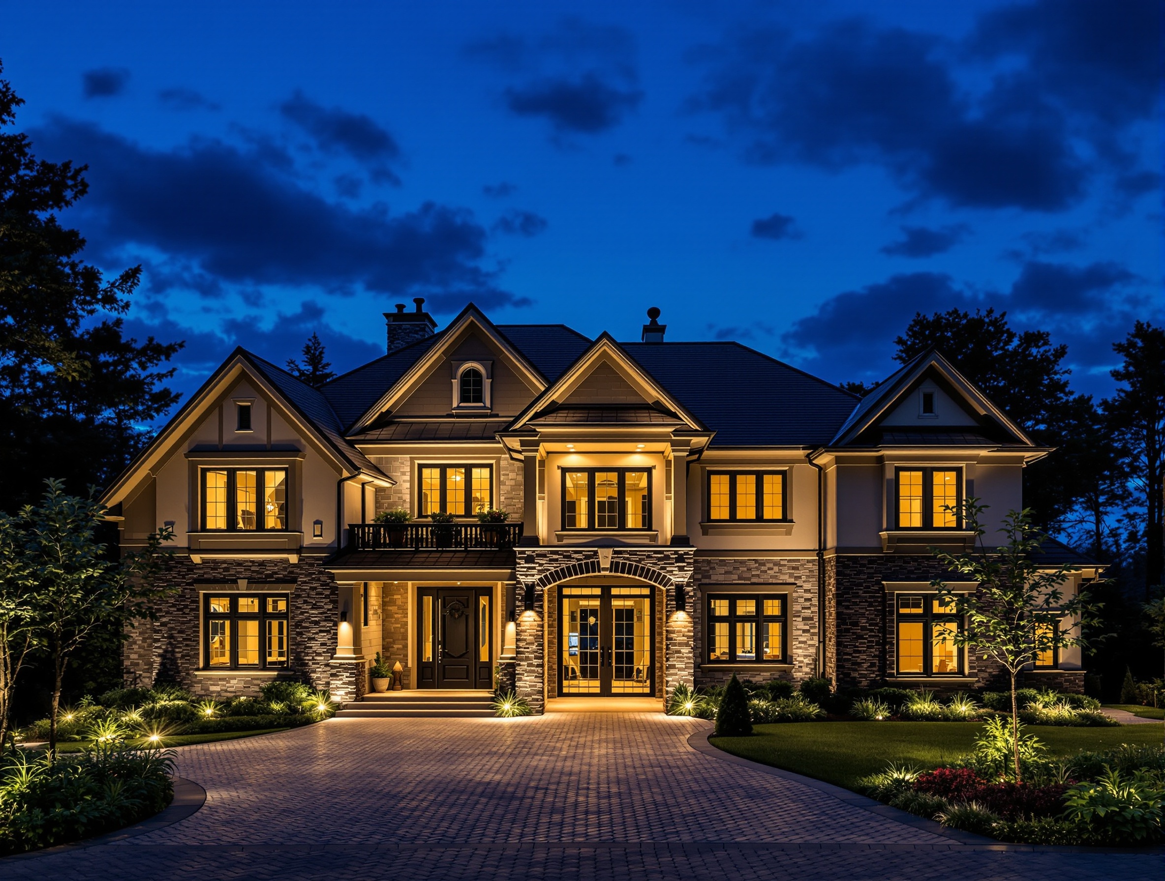 Permanent roofline lighting on a custom home - Clarksville