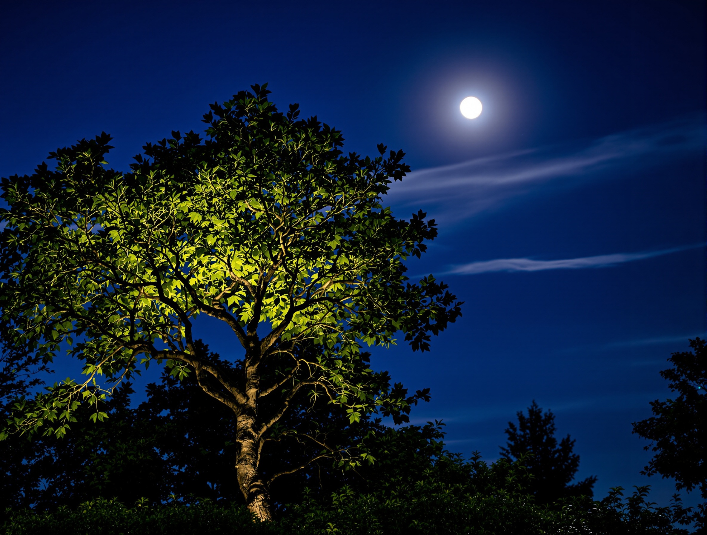 Specimen tree uplit and moonlit from the canopy - Franklin