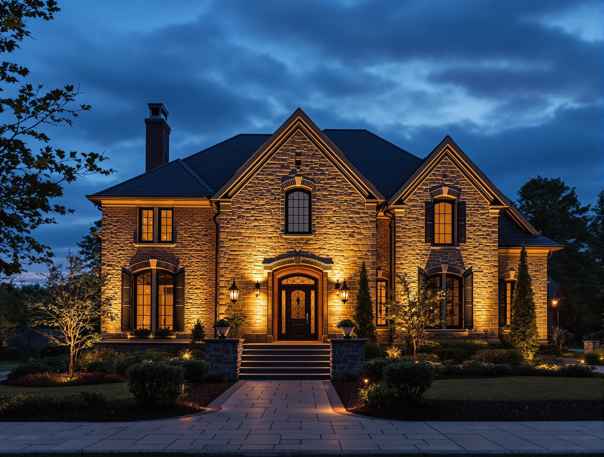 Warm grazing on a brick-and-stone facade - Green Hills