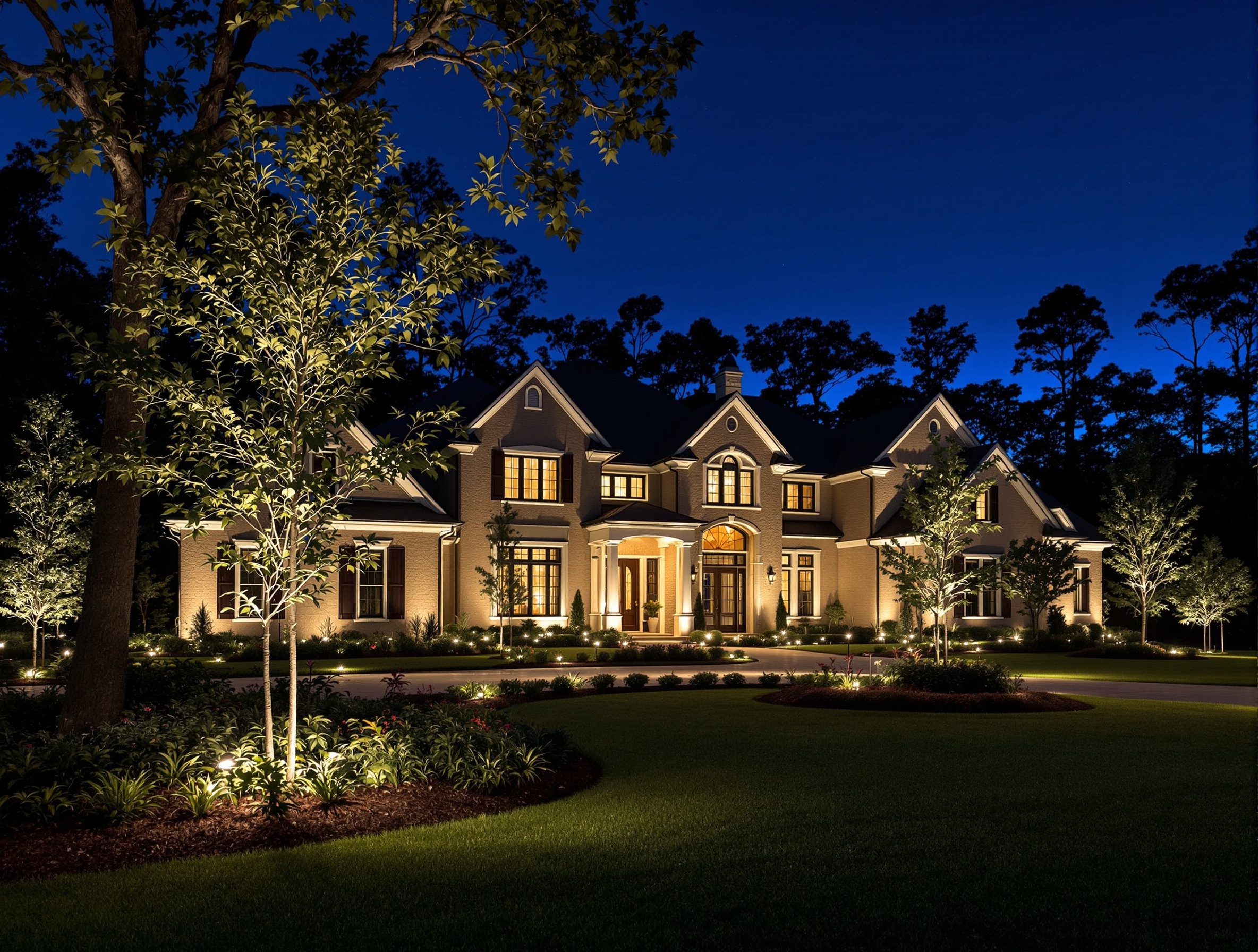 Fairway-frontage lighting on a Five Oaks estate - Lebanon