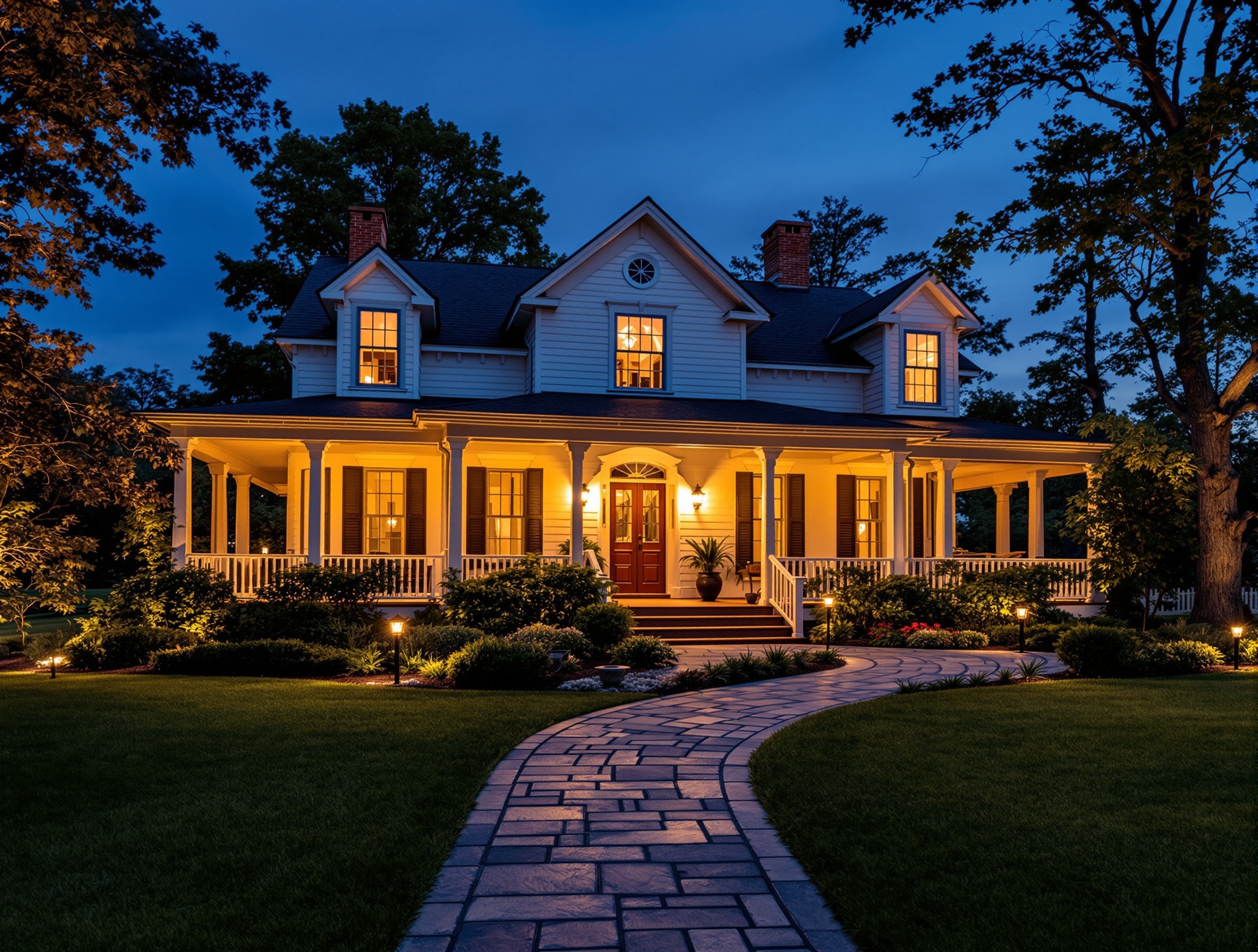 Warm, restrained lighting on a nineteenth-century farmhouse - Leiper's Fork