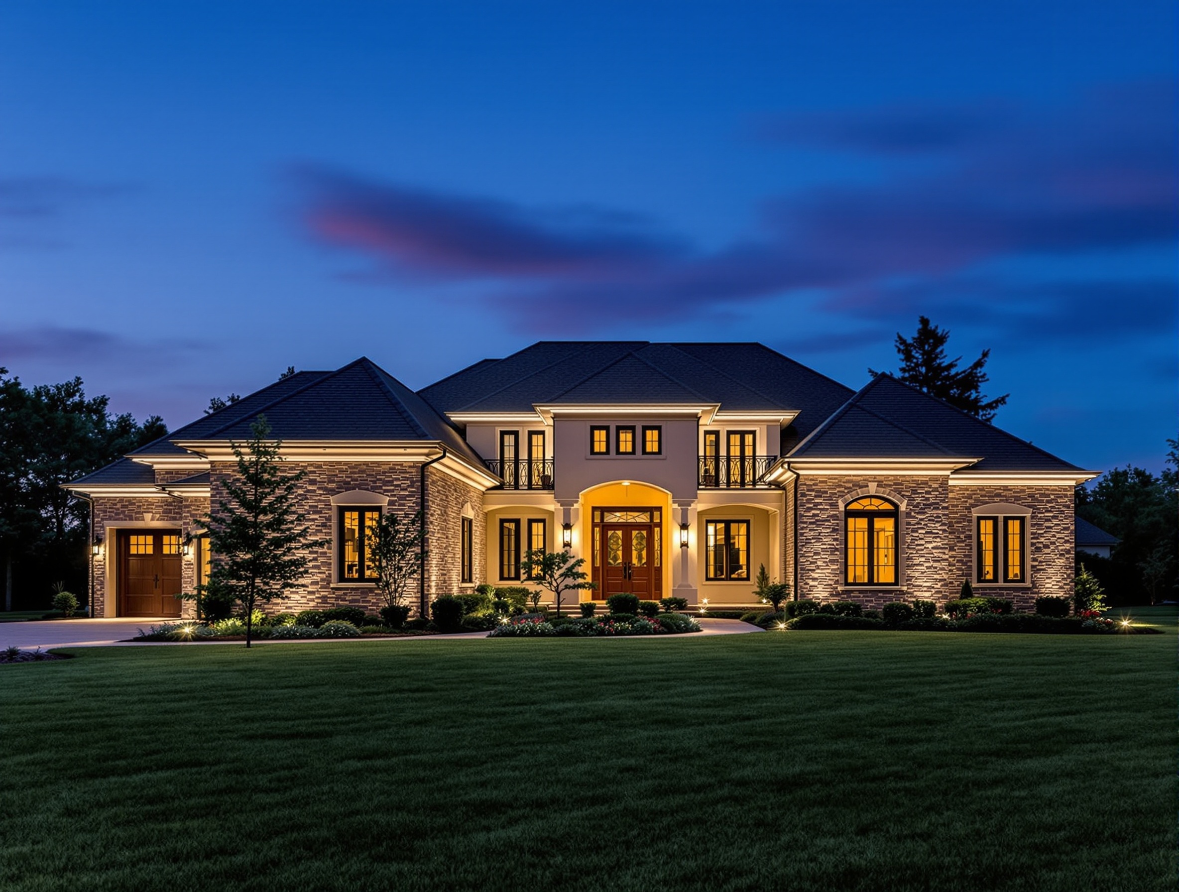 Permanent roofline lighting on a custom home - Mount Juliet