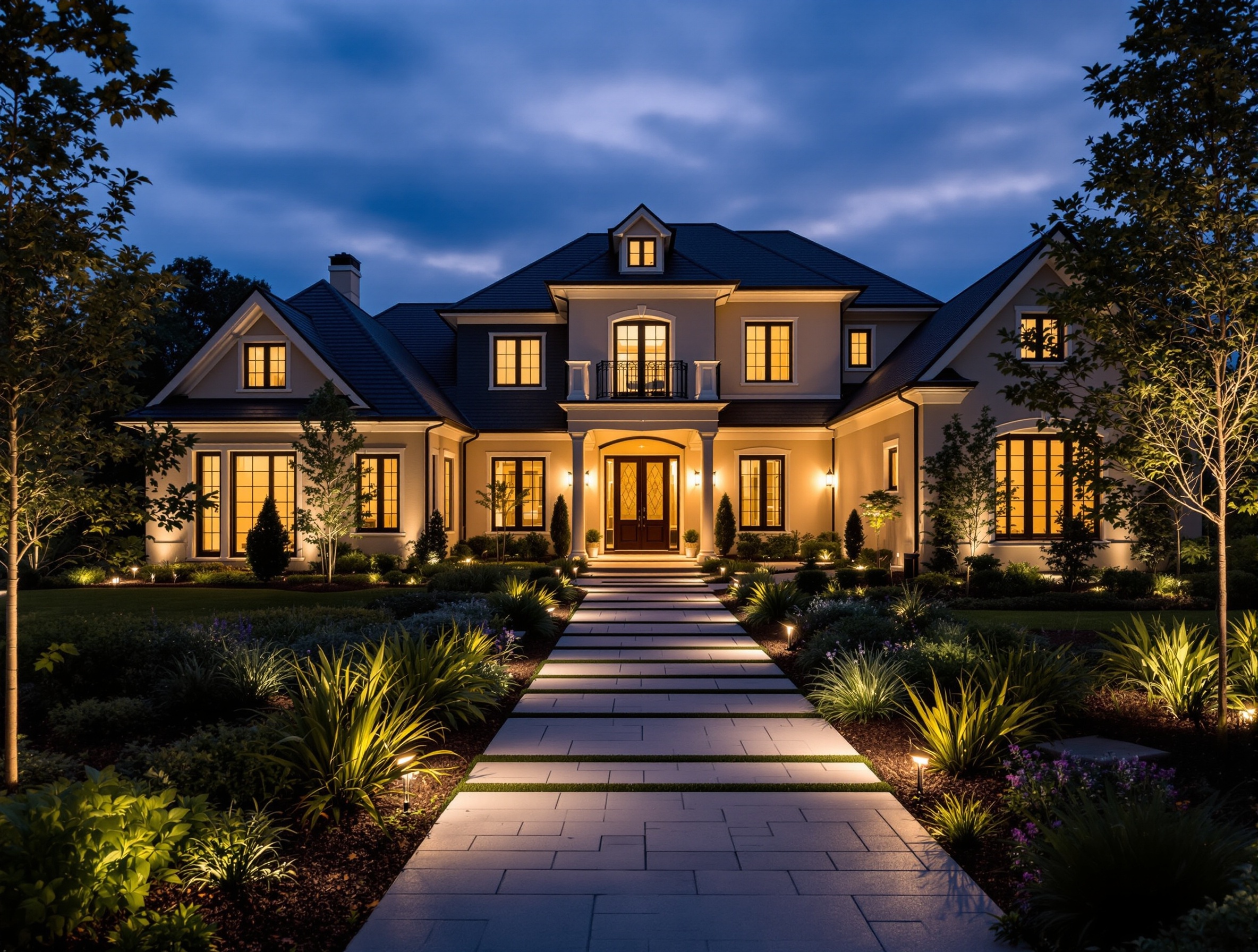 A young estate landscape lit to grow with the plantings - Murfreesboro