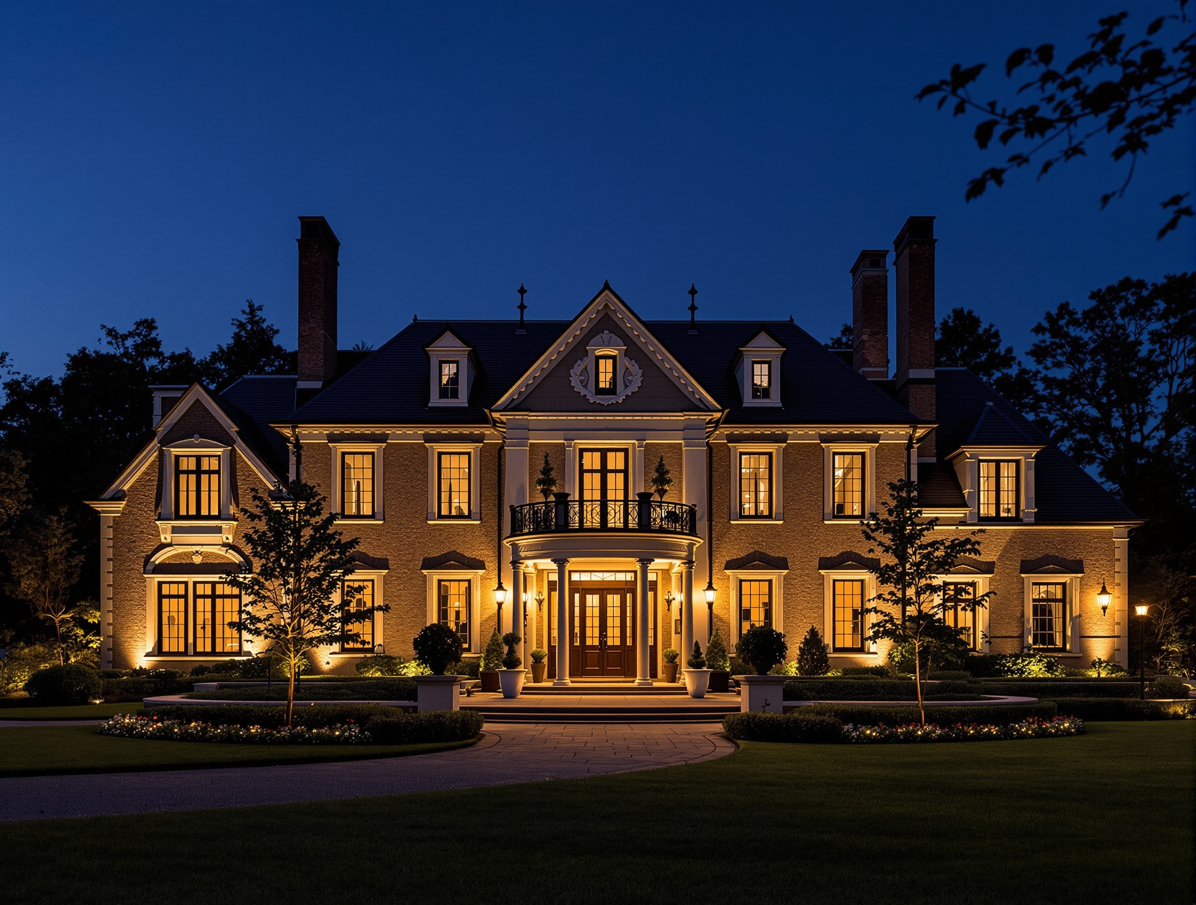 Warm facade lighting on a historic estate - Nashville