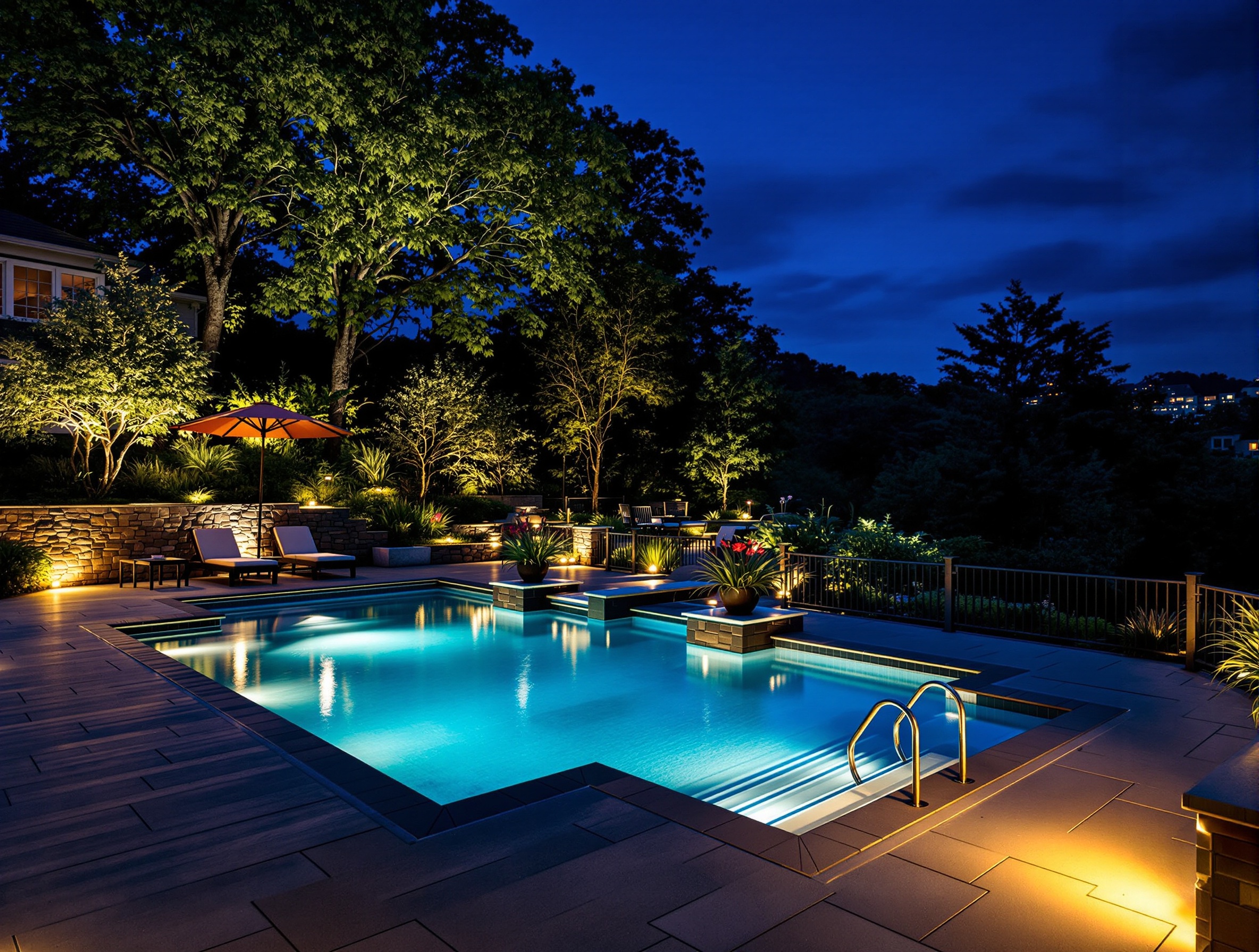 Hillside pool and terrace lighting - Nashville
