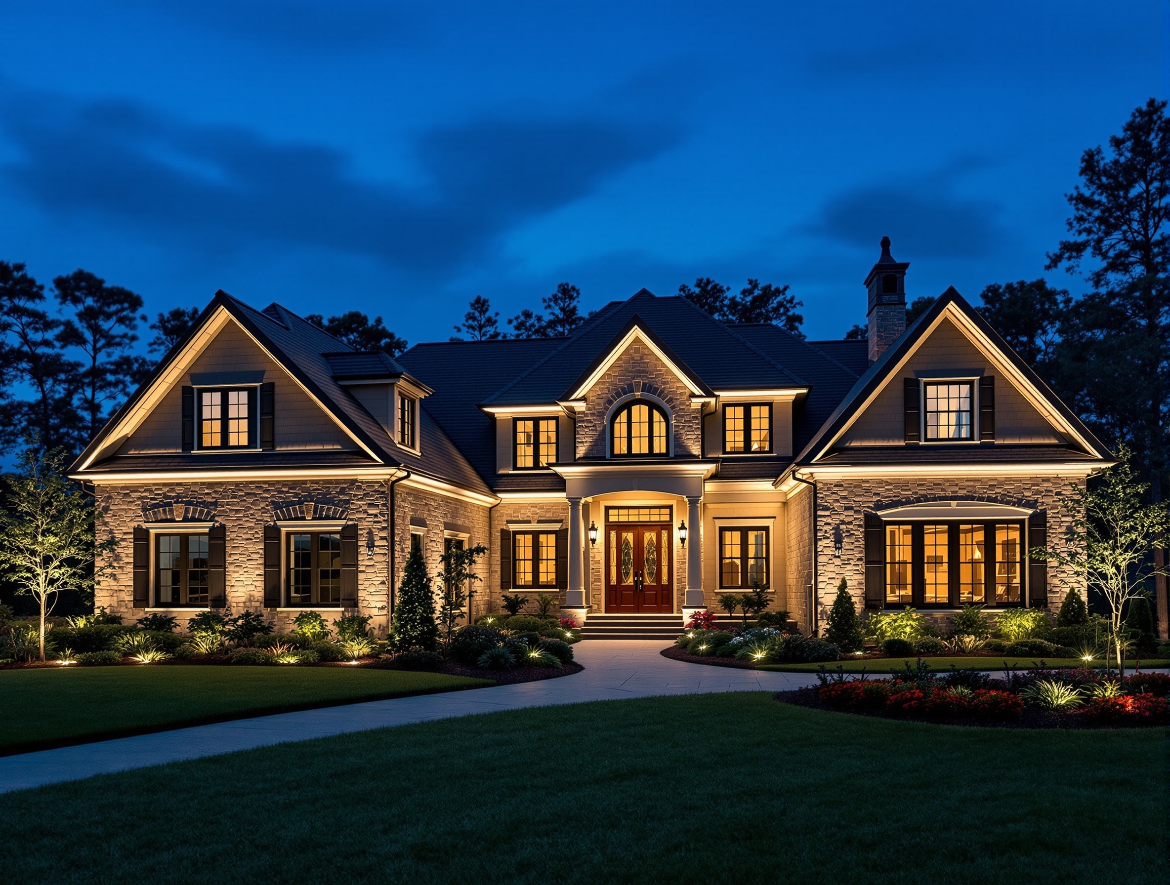 Permanent roofline lighting on a custom home - Nashville