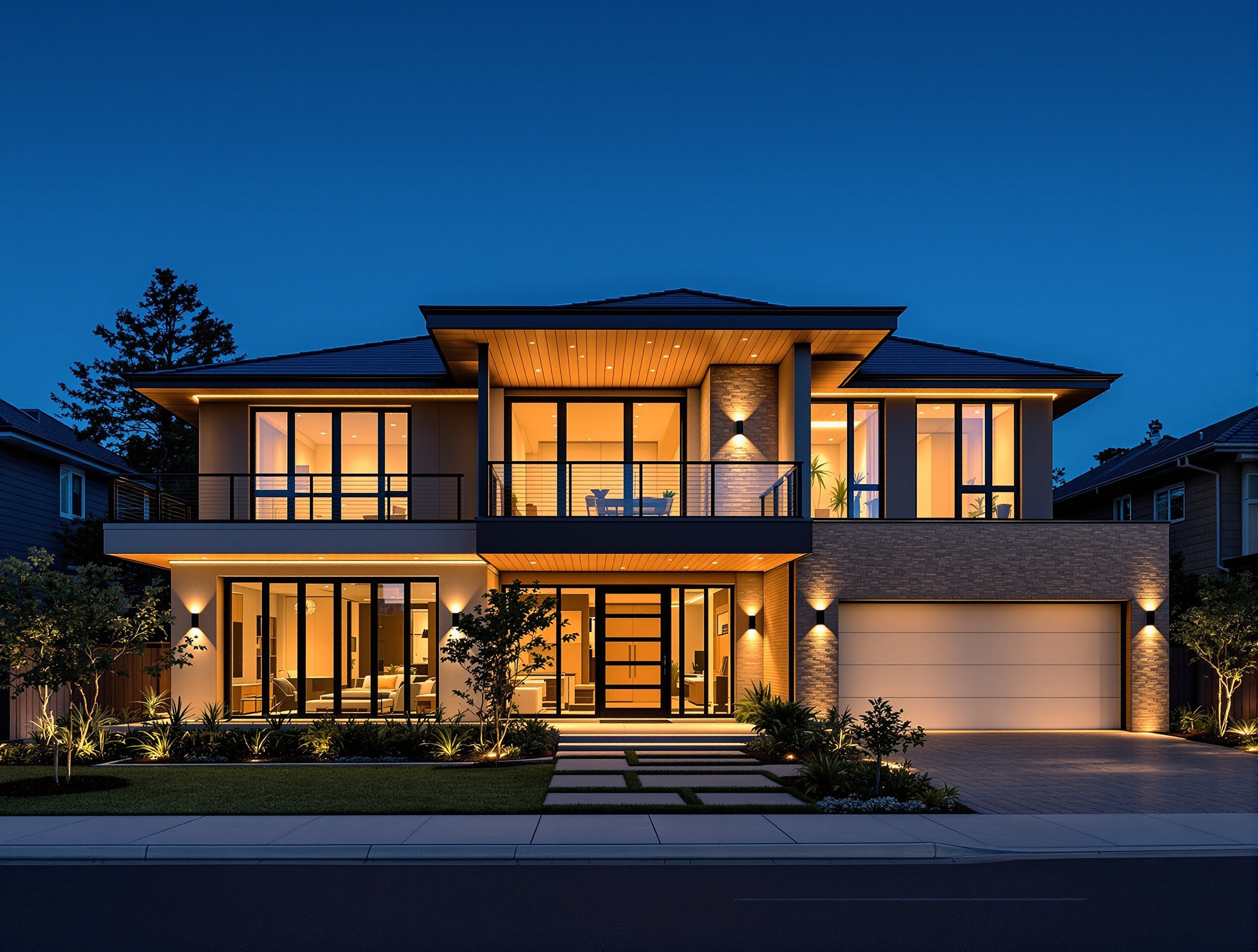 Warm facade lighting on a new modern build - Smyrna