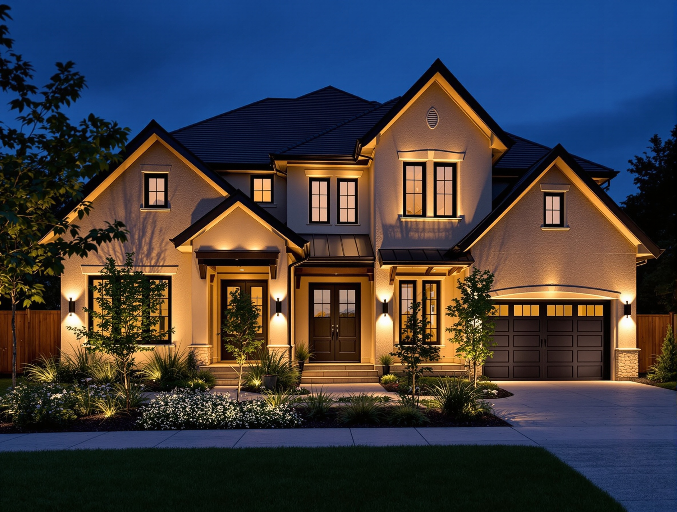 Warm facade lighting on a generous-lot new build - Spring Hill