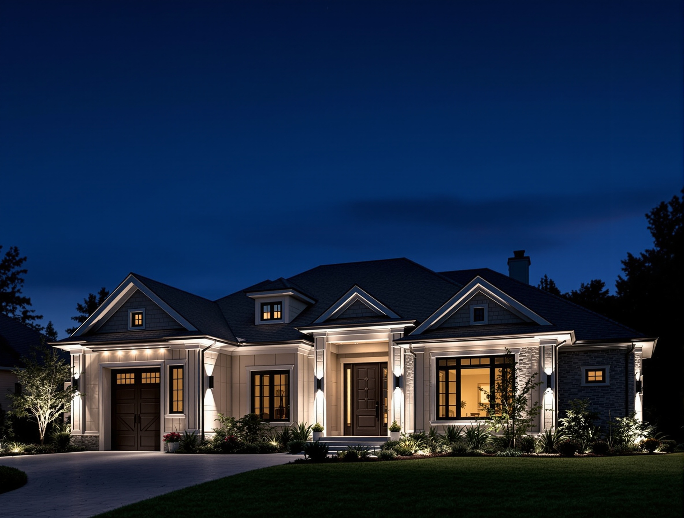 Permanent roofline lighting on a custom home - Spring Hill
